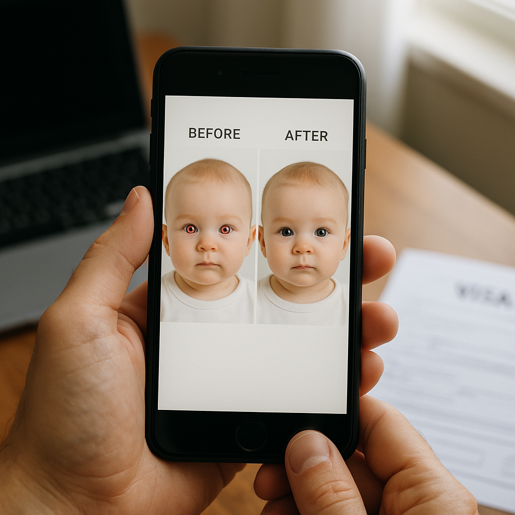 Fixing Red Eye in Baby Visa Photos Automatically